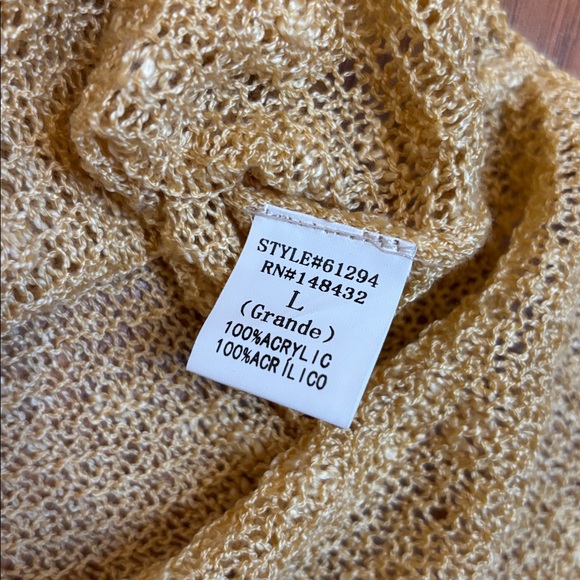 Becaal, elegant buttercup yellow long sleeve crochet cardigan blouse. Size L. - Picture 10 of 17